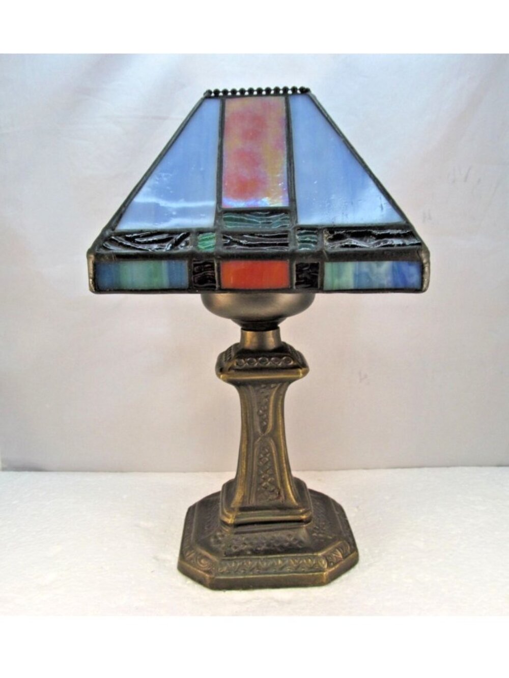Stained Glass Fairy Lamp Tea Light Candle Holder Multicolor Shade Bronze Tone